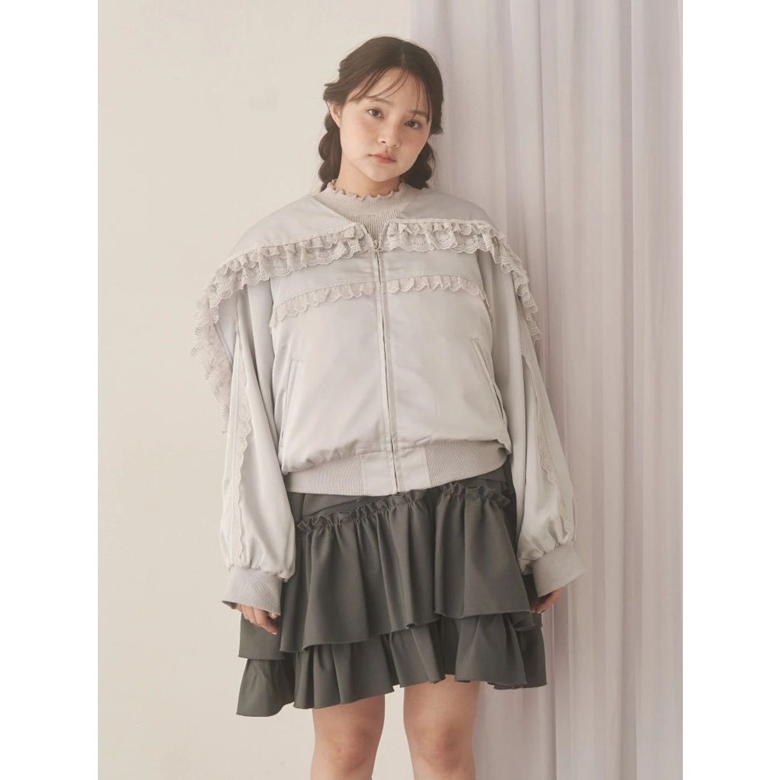 メリージェニー merry jenny ribbonセーラーサテンブルゾン （グレー