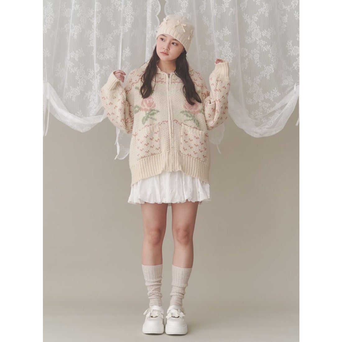 メリージェニー merry jenny roseカウチンニット （ピンク