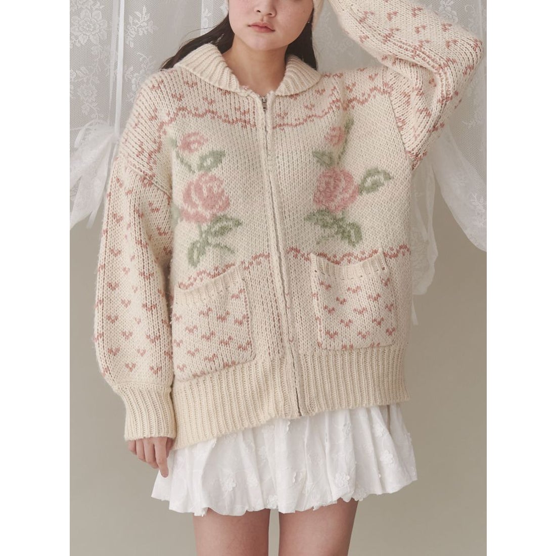 メリージェニー merry jenny roseカウチンニット （ピンク