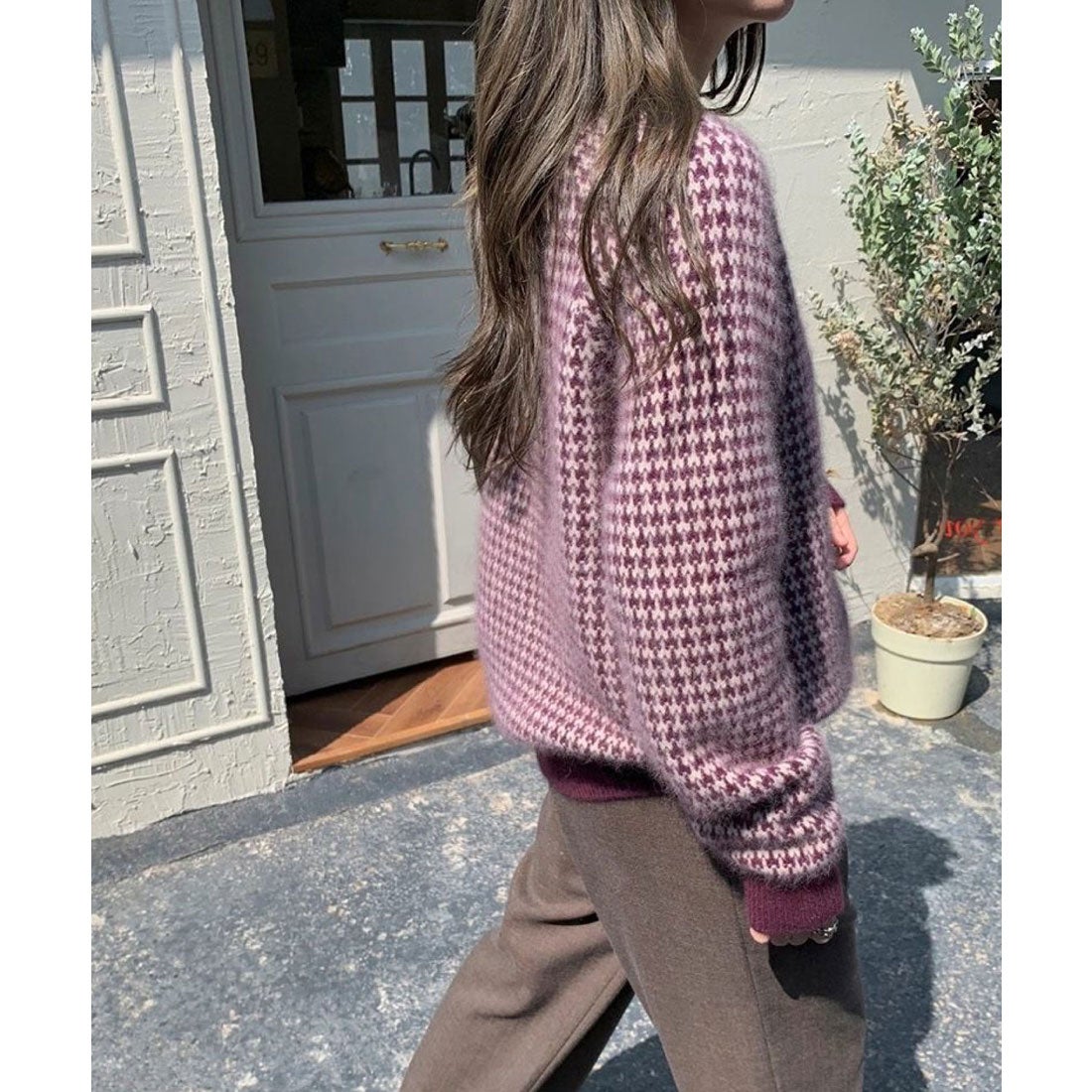 ミージェーン me Jane モヘアライク千鳥柄ニットプルオーバー