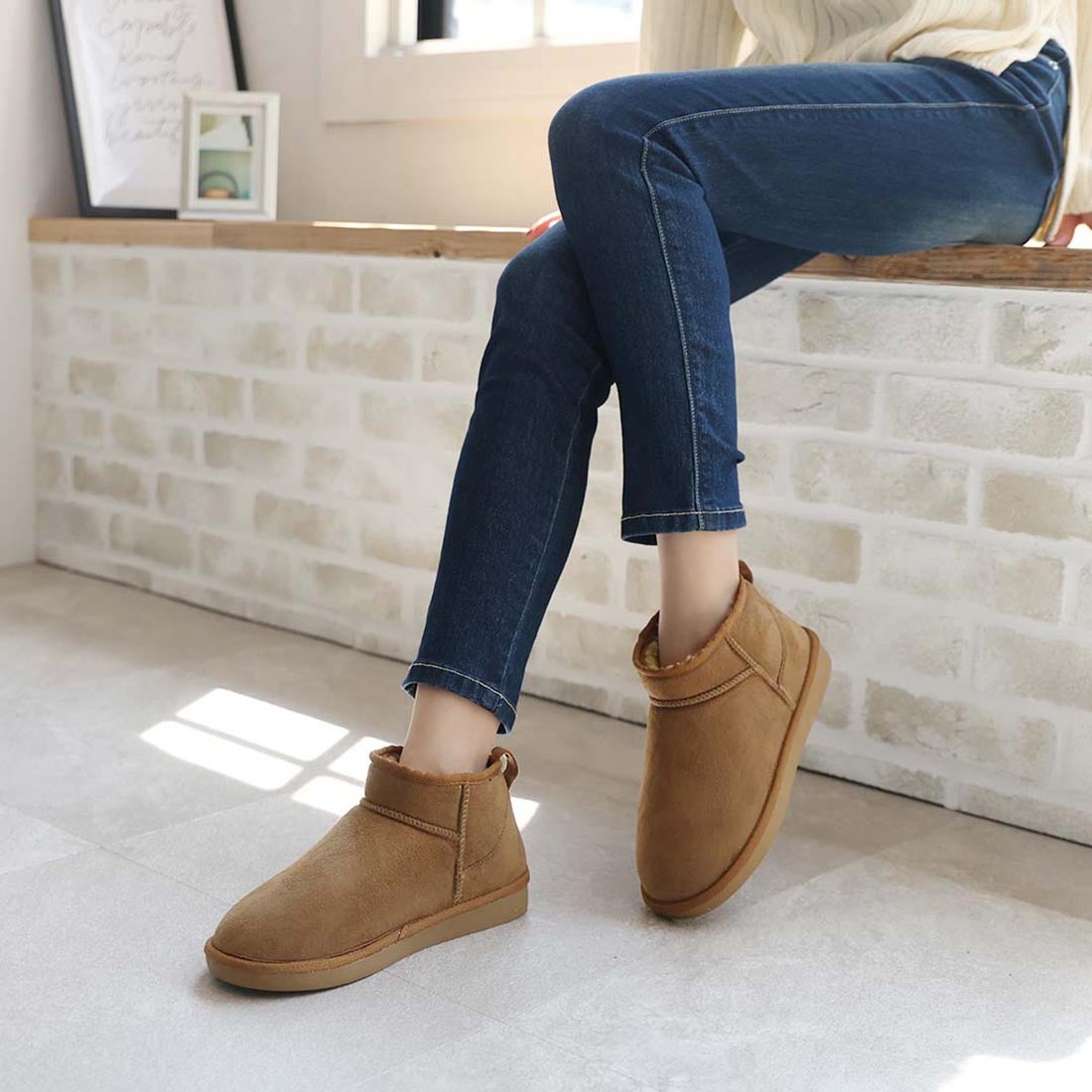 ミンキー ミー minky me! 撥水ミニ丈ムートンブーツ （キャメル