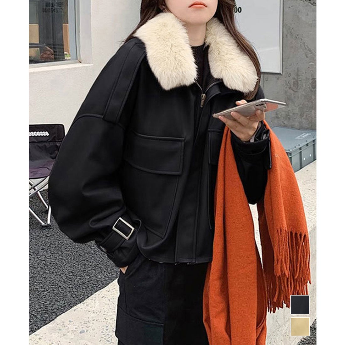 miniministore ファーライダースジャケットフェイクレザー