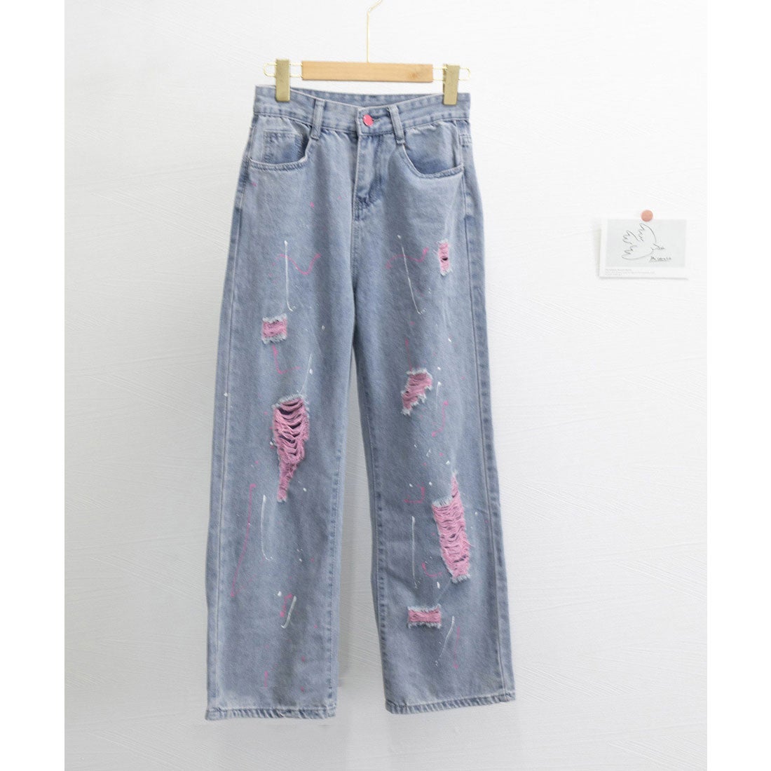 miniministore ピンク ダメージデニムパンツ レディース