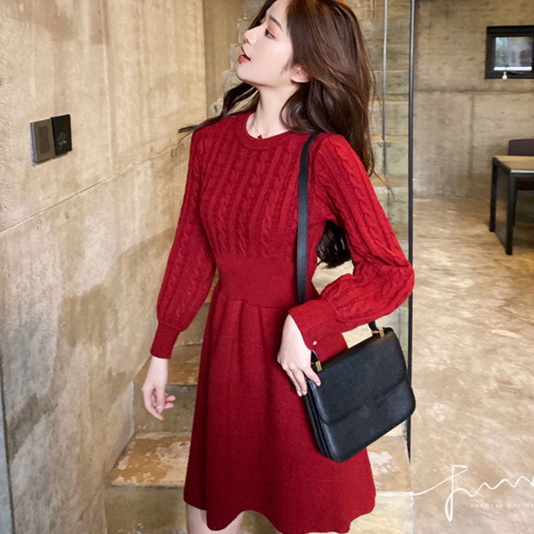 miniministore ケーブル編みニットミニワンピース 韓国風