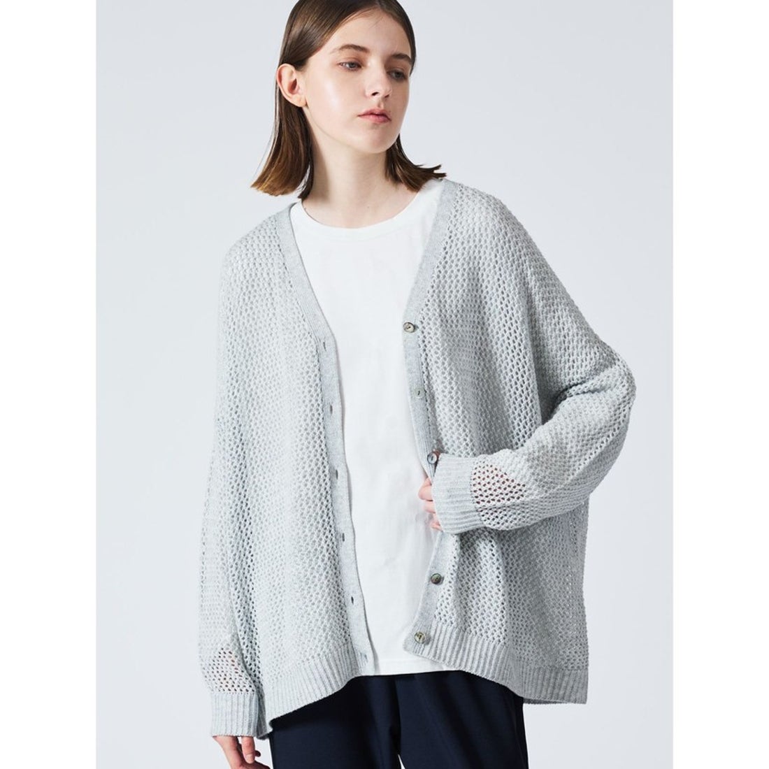 ミズイロインド mizuiro ind mizuiro ind メッシュVネックカーディガン