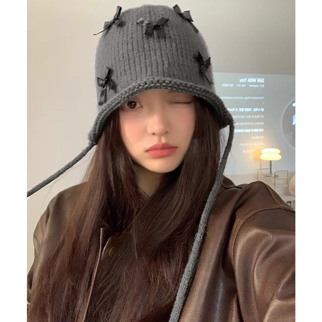 ショップニコニコ ShopNikoNiko リボンモチーフ 紐付き ニット帽 ma