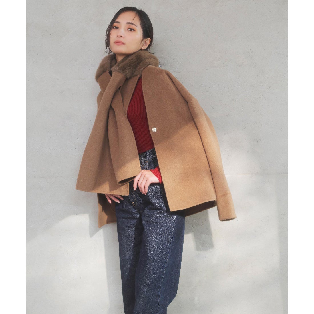 ノエラ NOELA ファーストール付きリバーミドルコート （キャメル