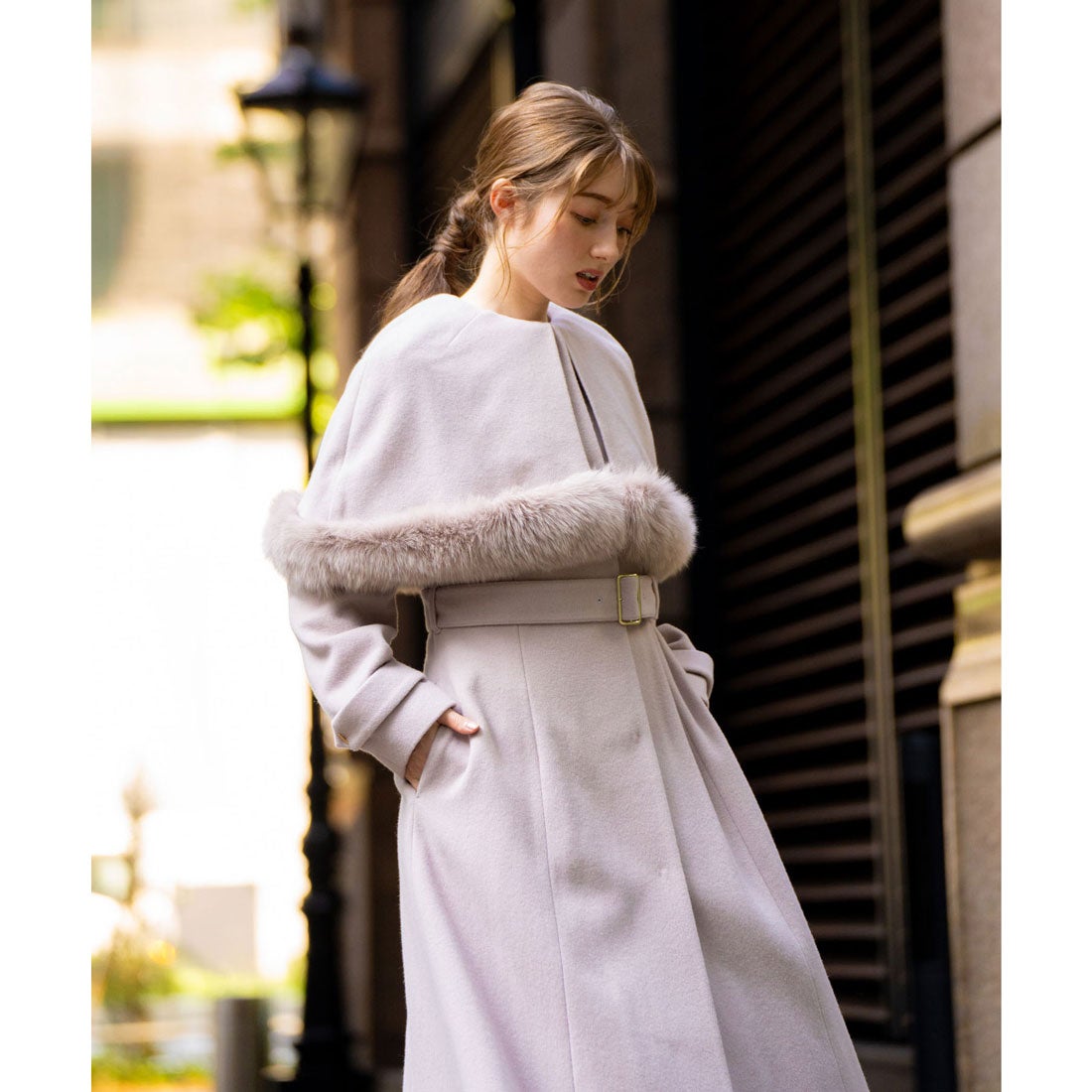 ノエラ NOELA ファートリム2WAYロングコート （ピンク） -靴