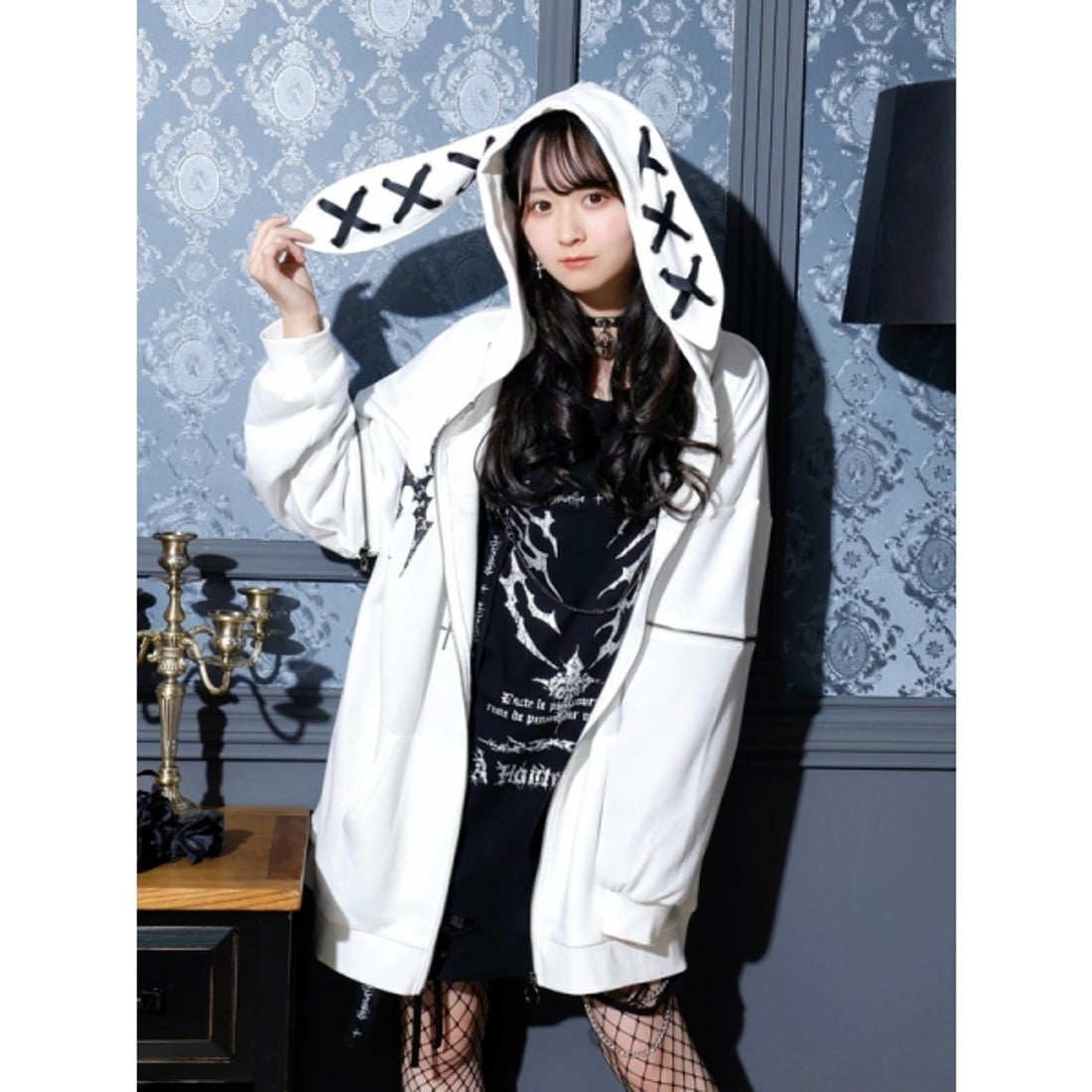 ノエミー NOEMIE 2WAYうさ耳ユニセックスZIP裏毛パーカー （オフ