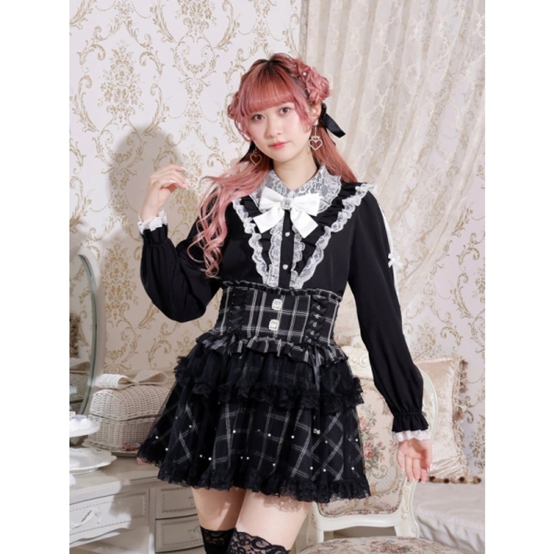 ノエミー NOEMIE スリーブリボンフリルブラウス （黒） -ファッション