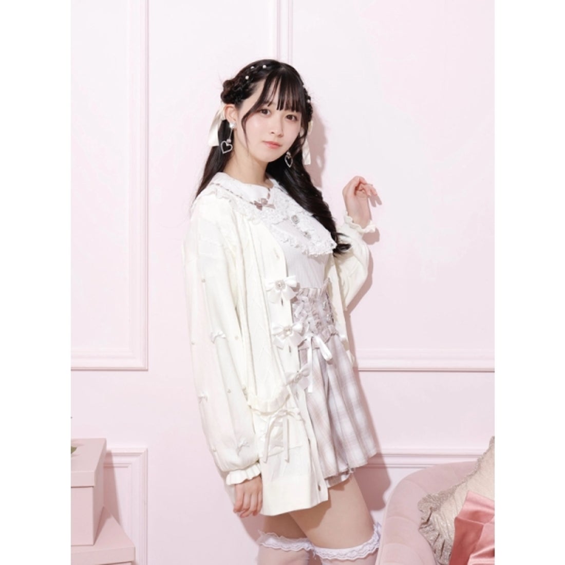 ノエミー NOEMIE キラキラリボンケーブルカーディガン （ピンク