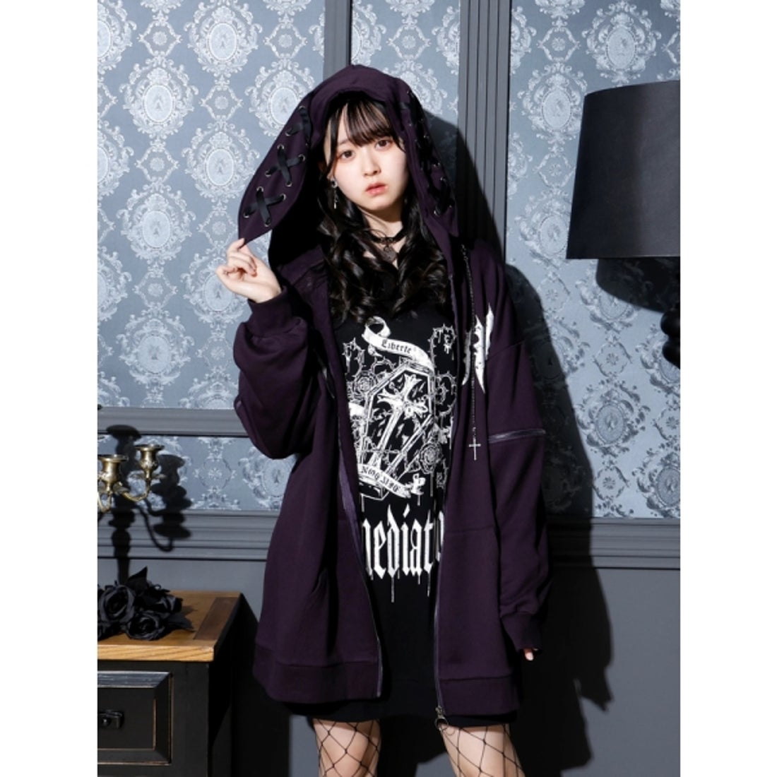 ノエミー NOEMIE 2WAYうさ耳ユニセックスZIPパーカー （紫