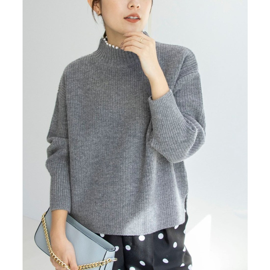 ノーリーズソフィー NOLLEY'S sophi 衿端パール片畦プルオーバーニット