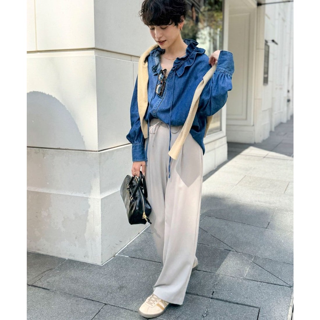 リエミラー Rie Miller 【RM denim】フリルギャザーデニムブラウス