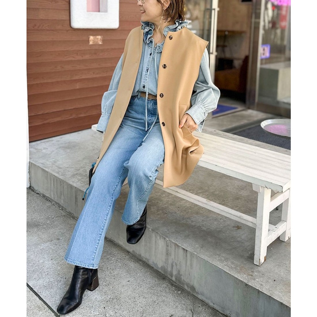 リエミラー Rie Miller 【RM denim】フリルギャザーデニムブラウス