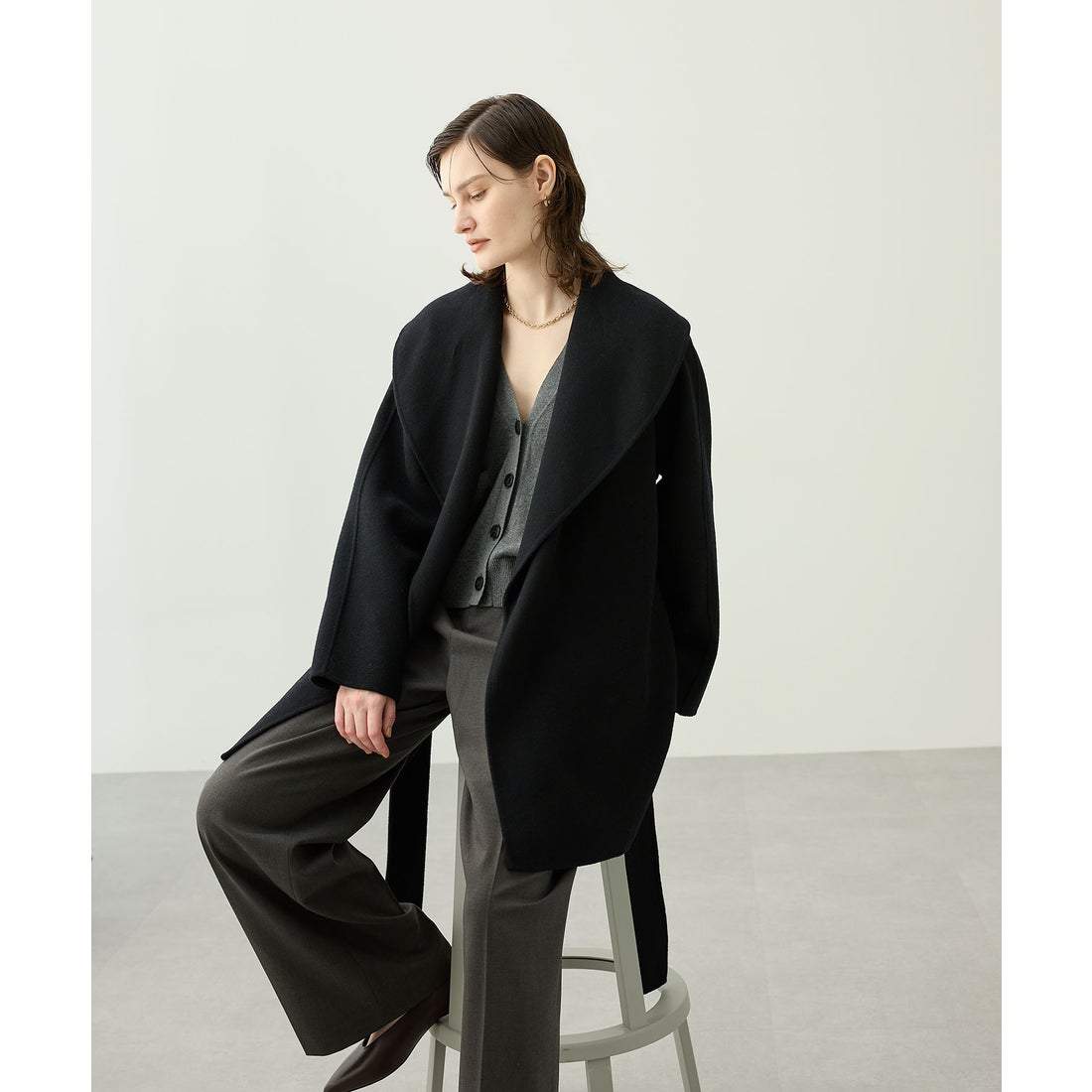 ノーク N.O.R.C ウールメルトンミドルリバーコート （ブラック） -waja