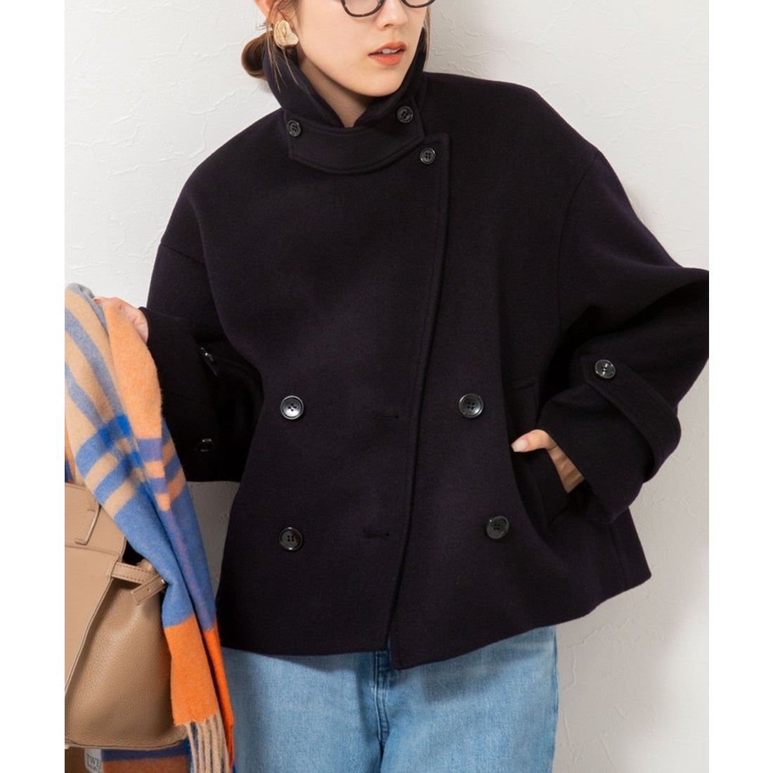 ノーリーズ NOLLEY'S ウールカシミヤダブルブレストコート （ネイビー