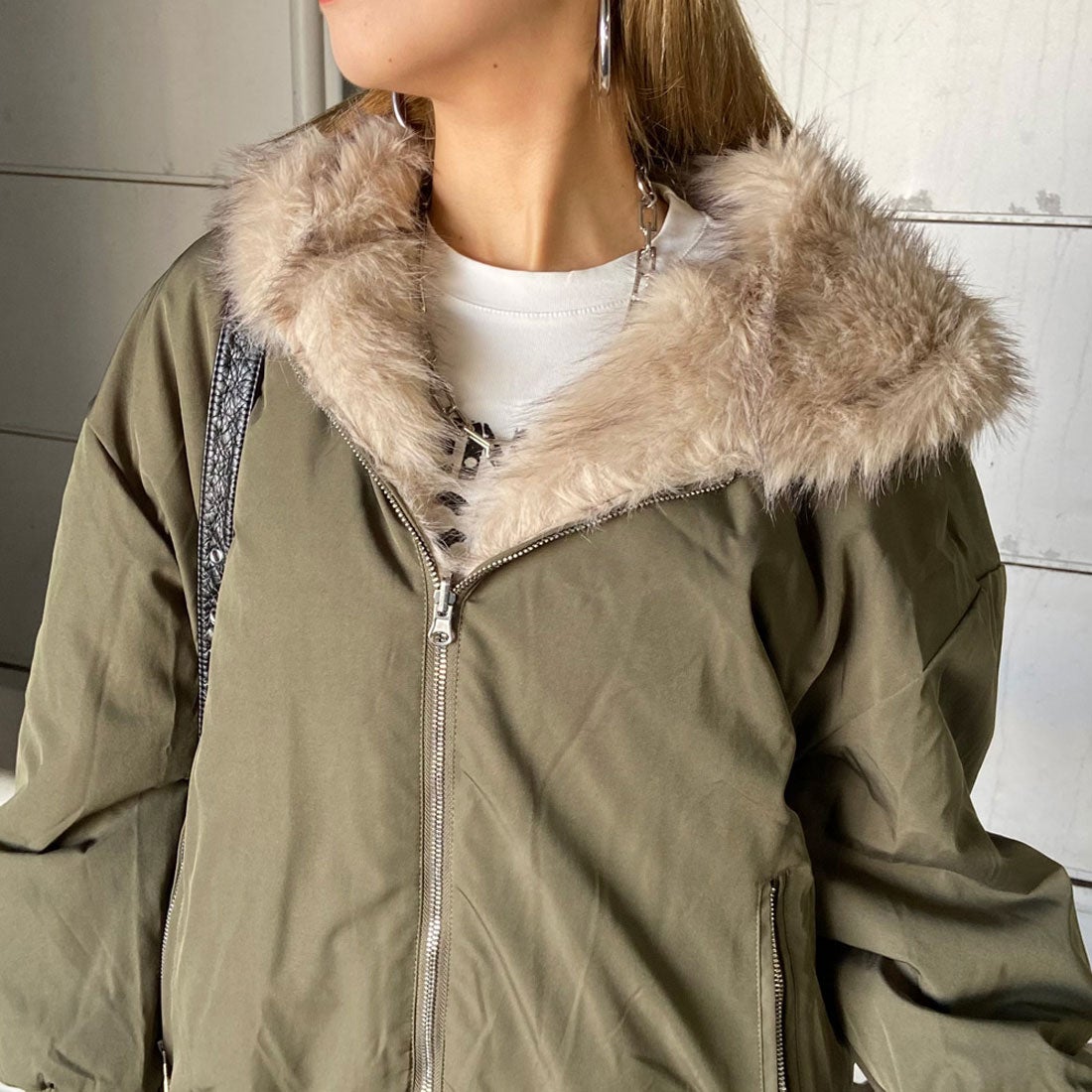 ノンヘッジ non-hedge リバーシブルファーフードミリタリージャケット