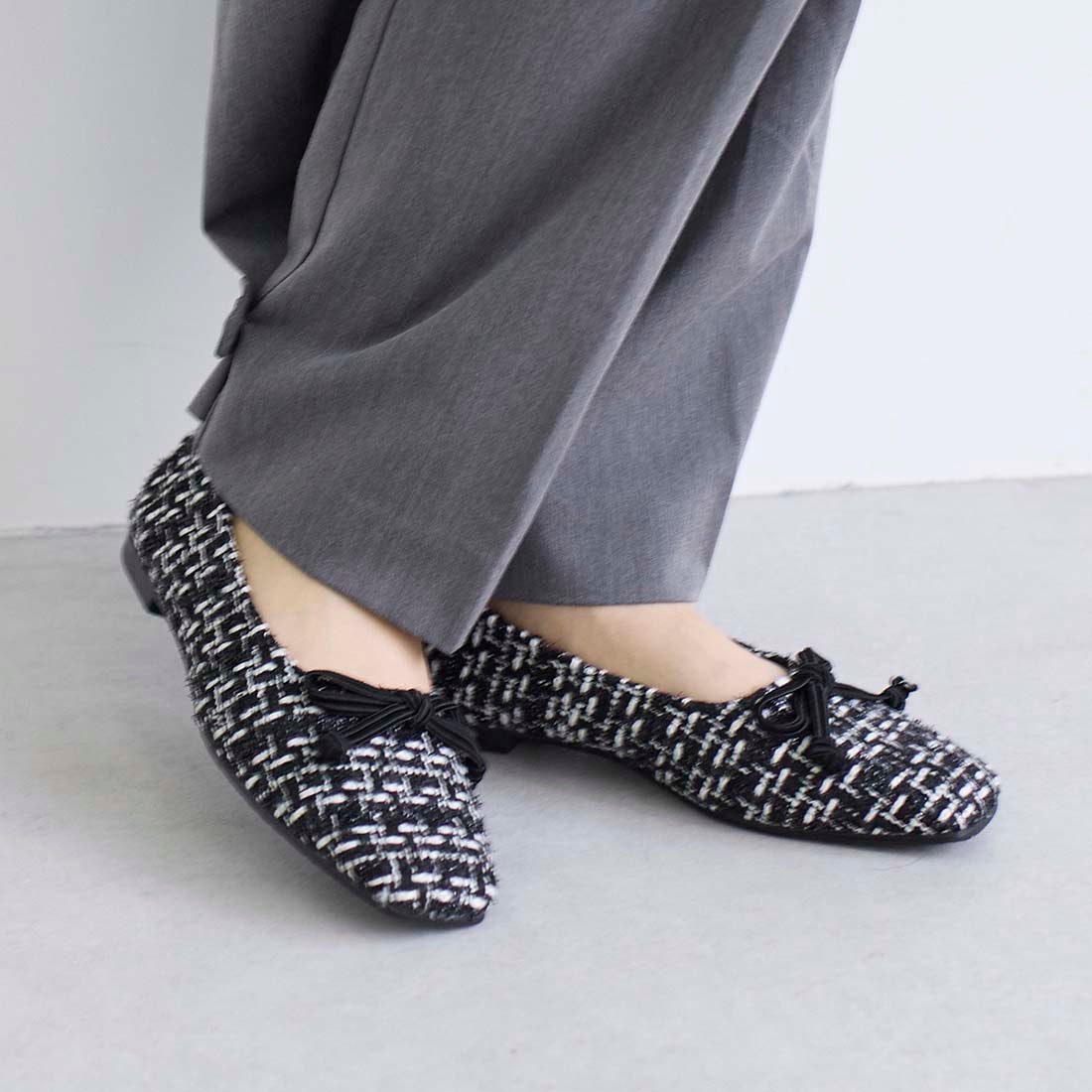 ノヤウ noyau スクエアツイードバレエシューズ （ブラックキジ） -Mode