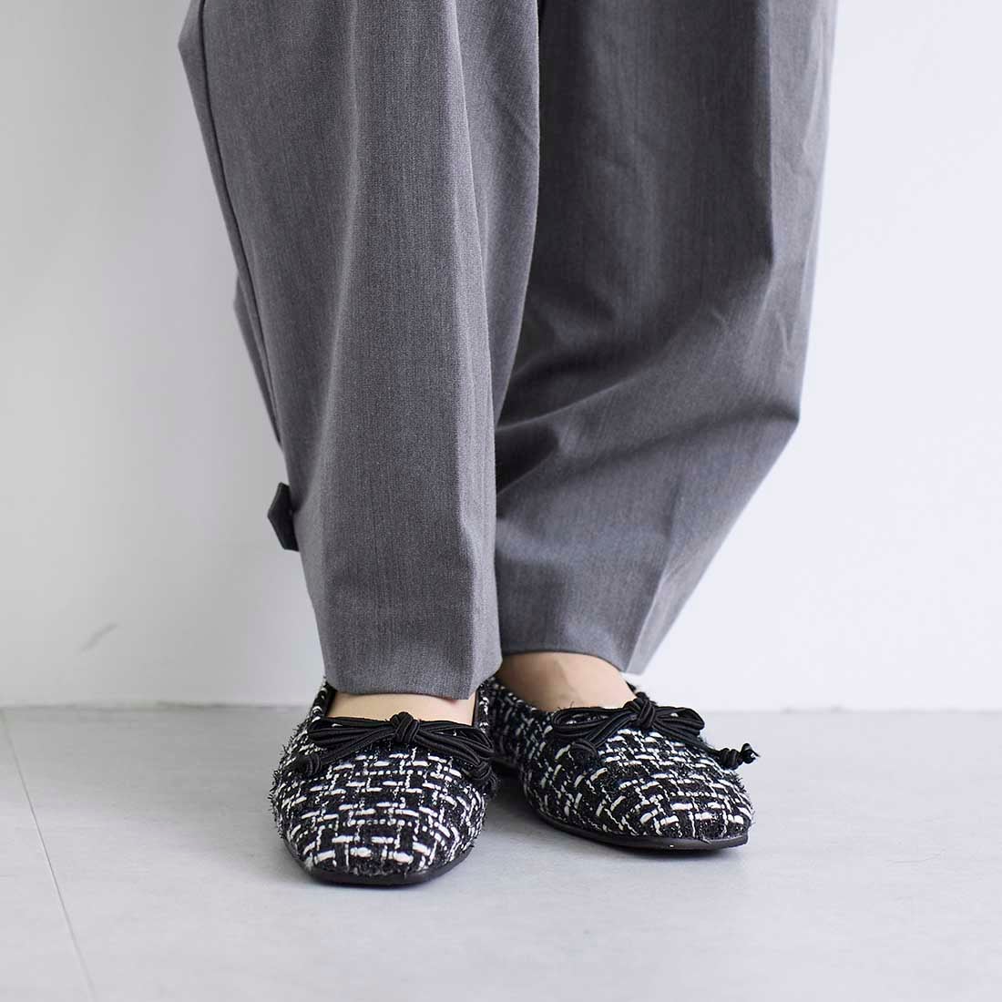 ノヤウ noyau スクエアツイードバレエシューズ （ブラックキジ） -Mode