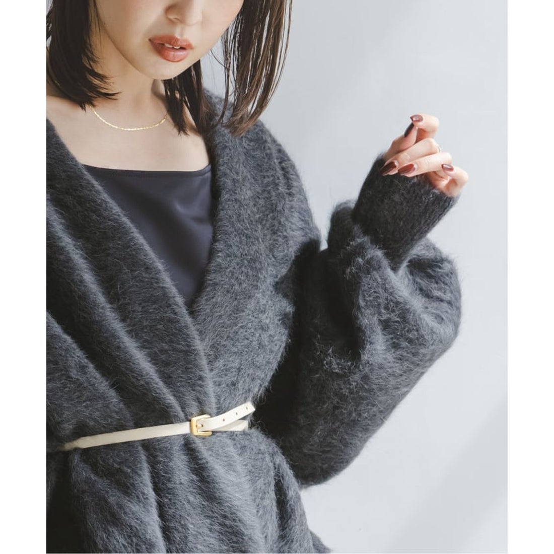 ノーブル NOBLE FOX/Caファーニットカーディガン （グレー