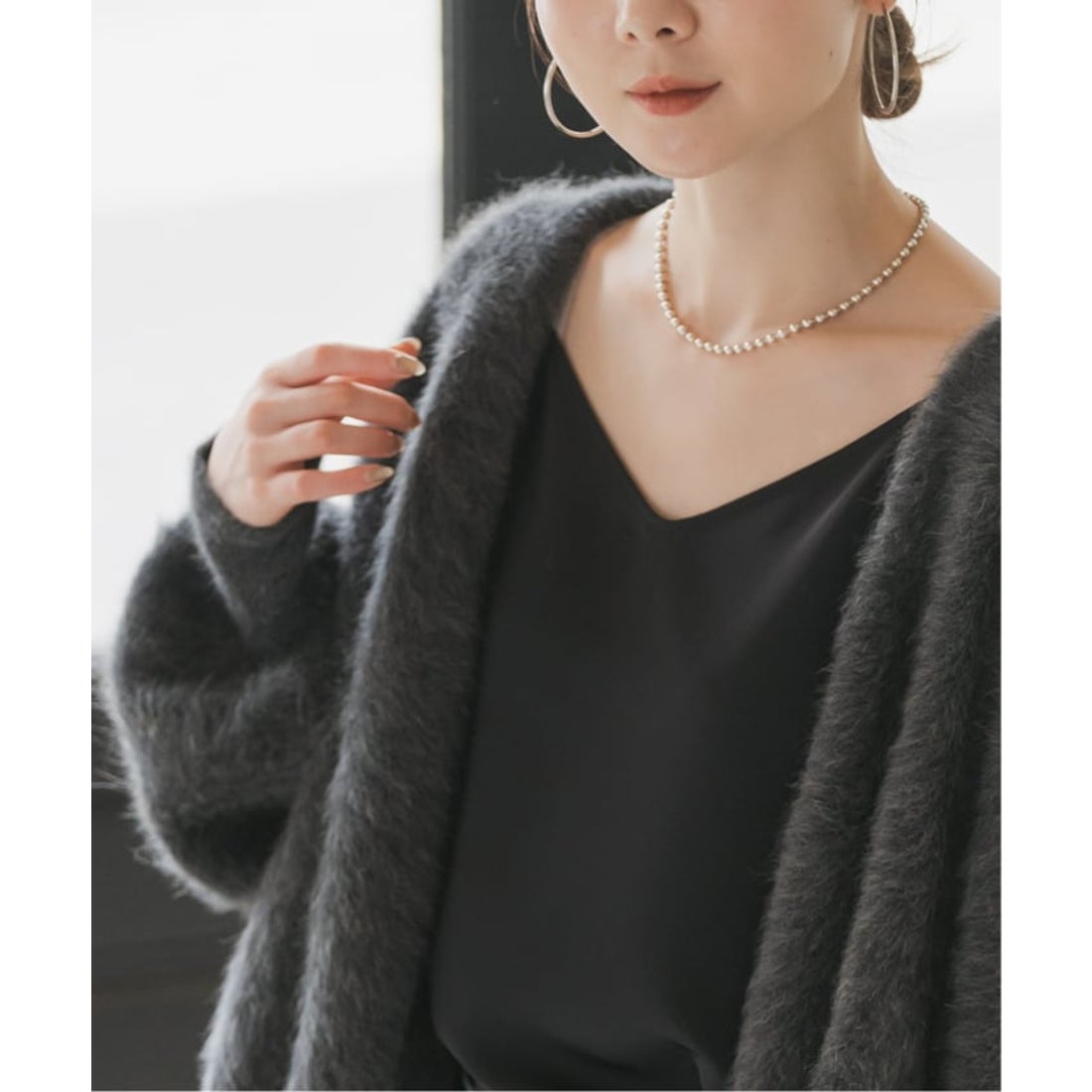 ノーブル NOBLE FOX/Caファーニットカーディガン （グレー