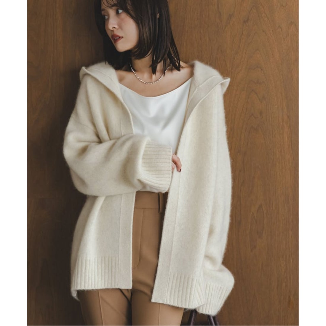 ノーブル NOBLE YAKフーディーカーディガン （ホワイト A