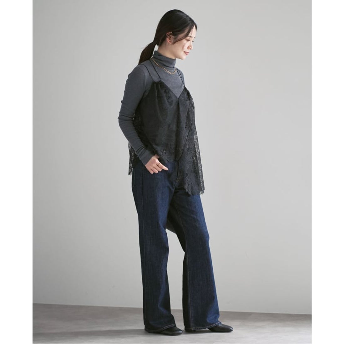 ノーブル NOBLE 《追加予約》ラッセルレースギャザーキャミ （ブラック