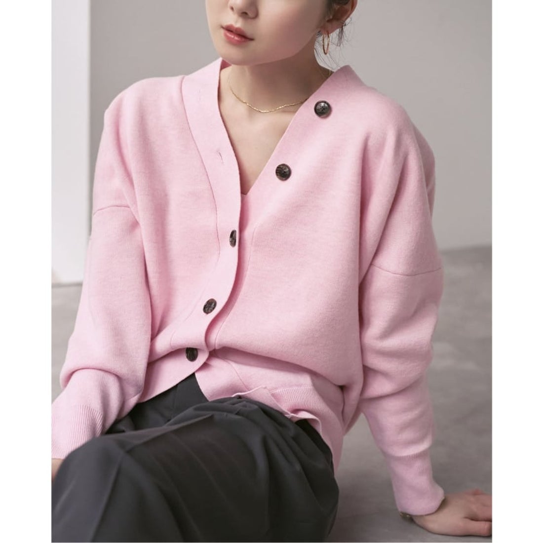 ノーブル NOBLE 《追加》Vネックドルマンカーディガン （ピンク A