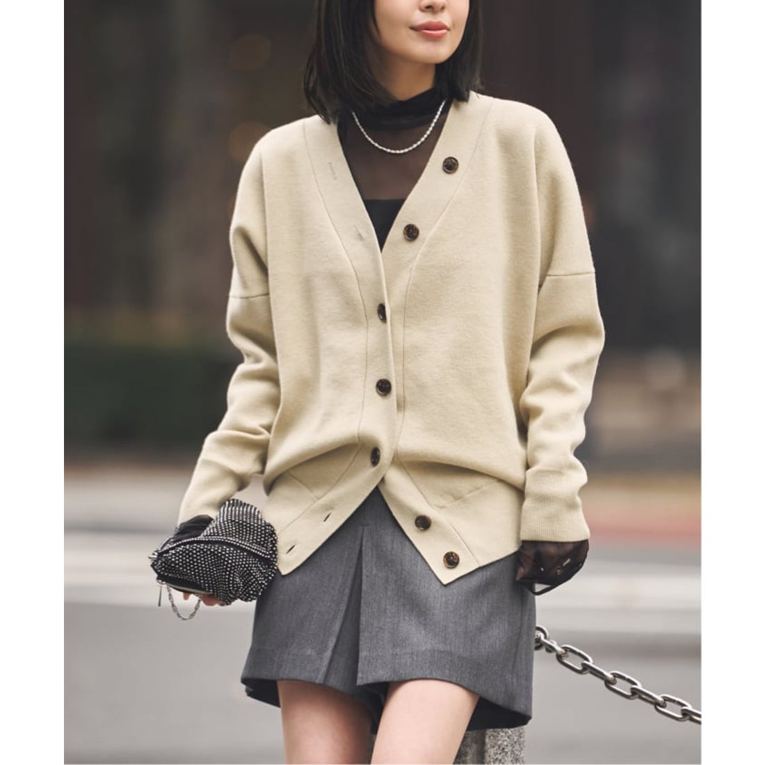 ノーブル NOBLE 《追加》Vネックドルマンカーディガン （ブラウン