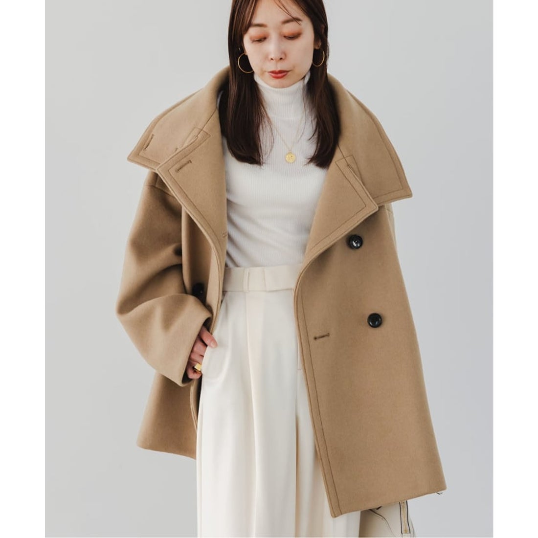 ノーブル NOBLE 《追加》スタンドカラーオーバーコート （キャメル