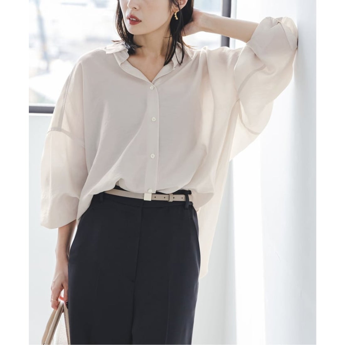 ノーブル NOBLE 《追加》イージーケアルーズドレープシャツ （ベージュ