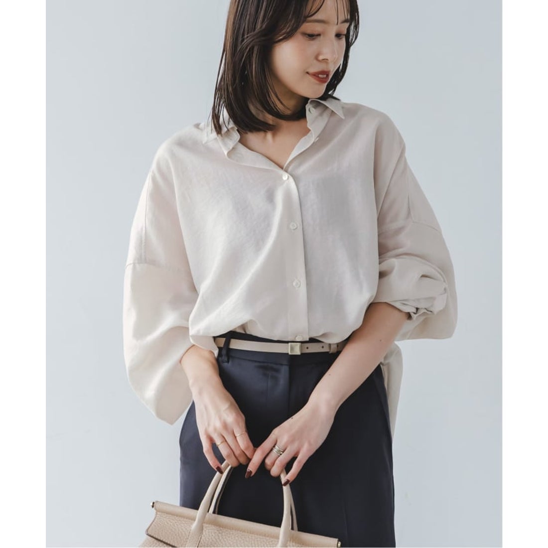 ノーブル NOBLE 《追加》イージーケアルーズドレープシャツ （ピンク