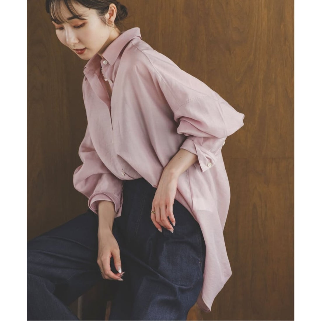 ノーブル NOBLE 《追加》イージーケアルーズドレープシャツ （ピンク