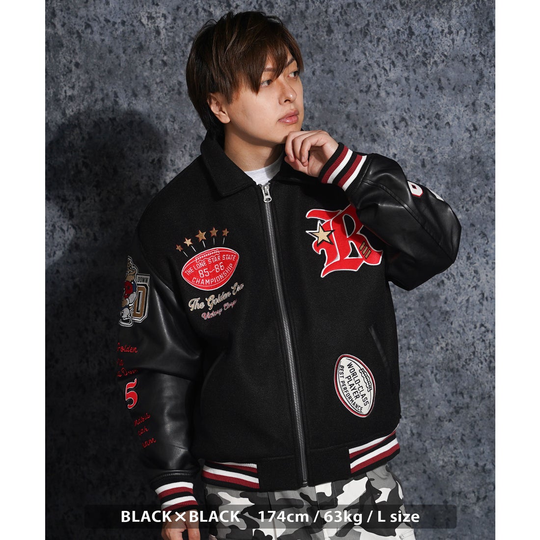 ワンフォークロージング 1111clothing ワッペン刺繍 袖PU スタジャン