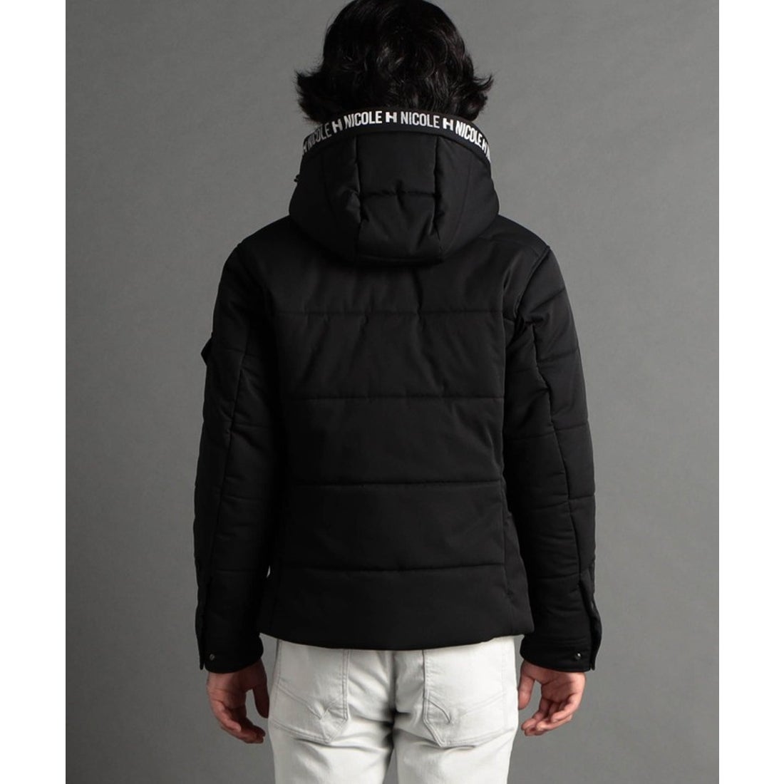 ハイダウェイニコル HIDEAWAYS NICOLE フードプリント中綿ブルゾン