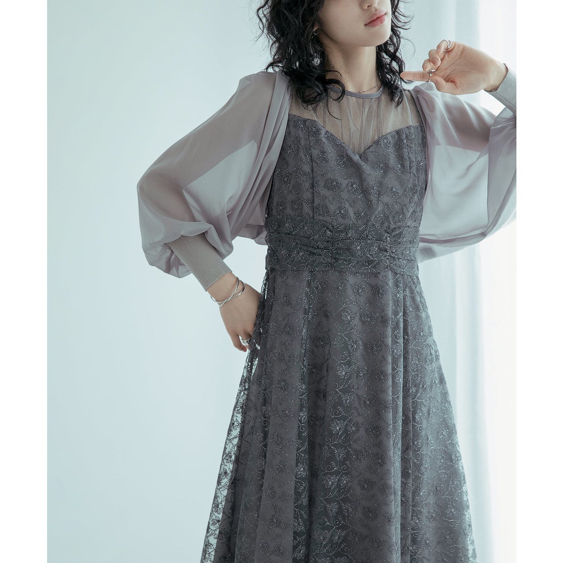 ニアナ niana ドルマンスリーブシアーパーティーボレロ （グレー