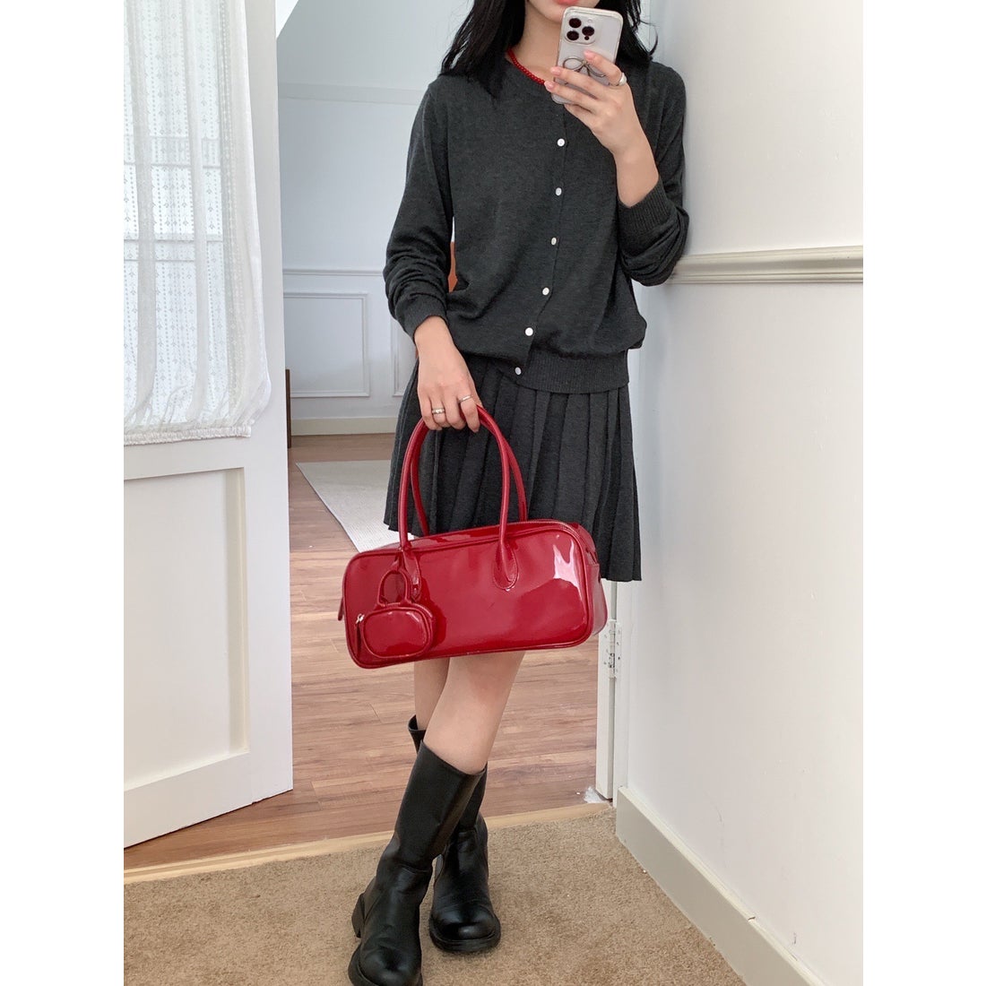 ニジブラ nijibra 可愛いミニポーチ付き ロングハンドルボストンバッグ