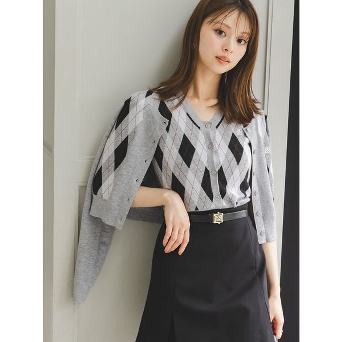 スナイデル SNIDEL アーガイルカーディガン （GRY） -ファッション通販