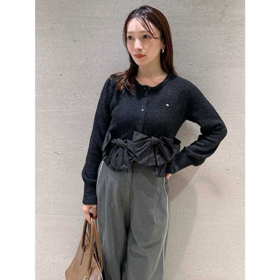 スナイデル SNIDEL リボンモチーフカーディガン （IVR） -ファッション