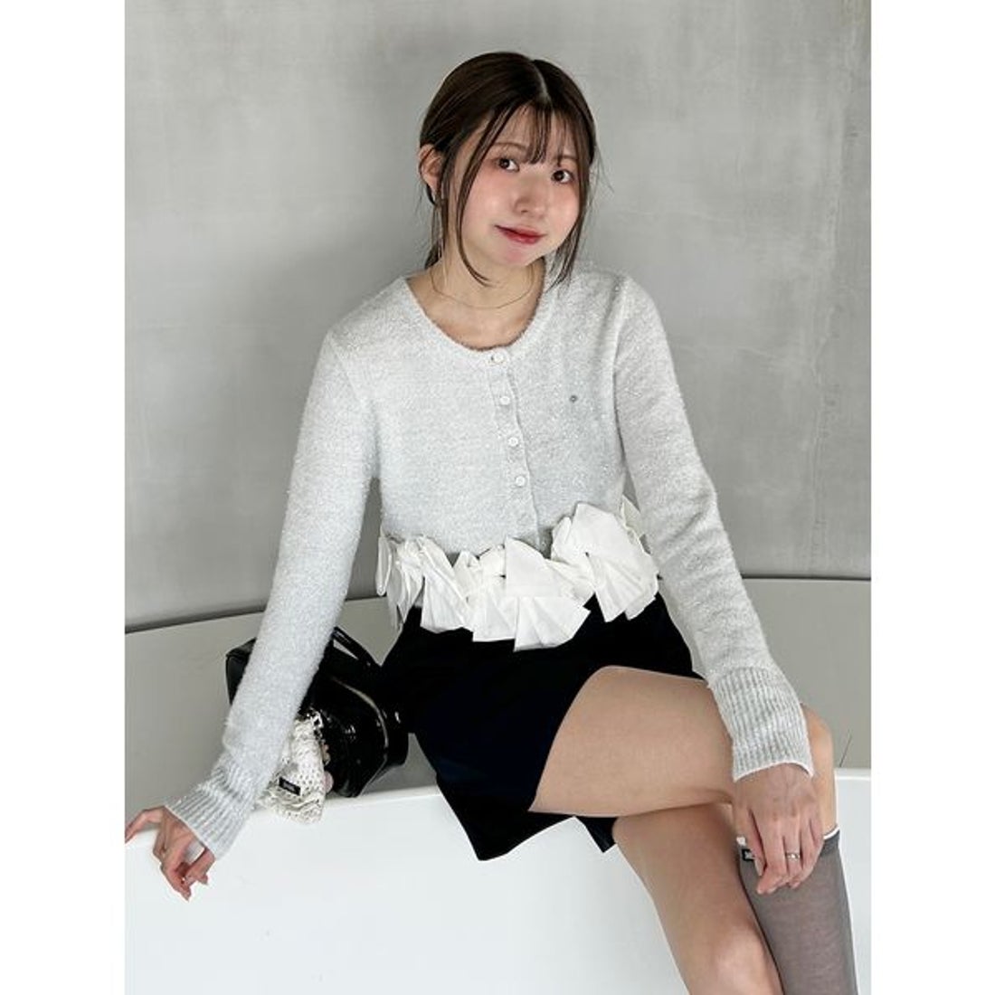 スナイデル SNIDEL リボンモチーフカーディガン （IVR） -ファッション