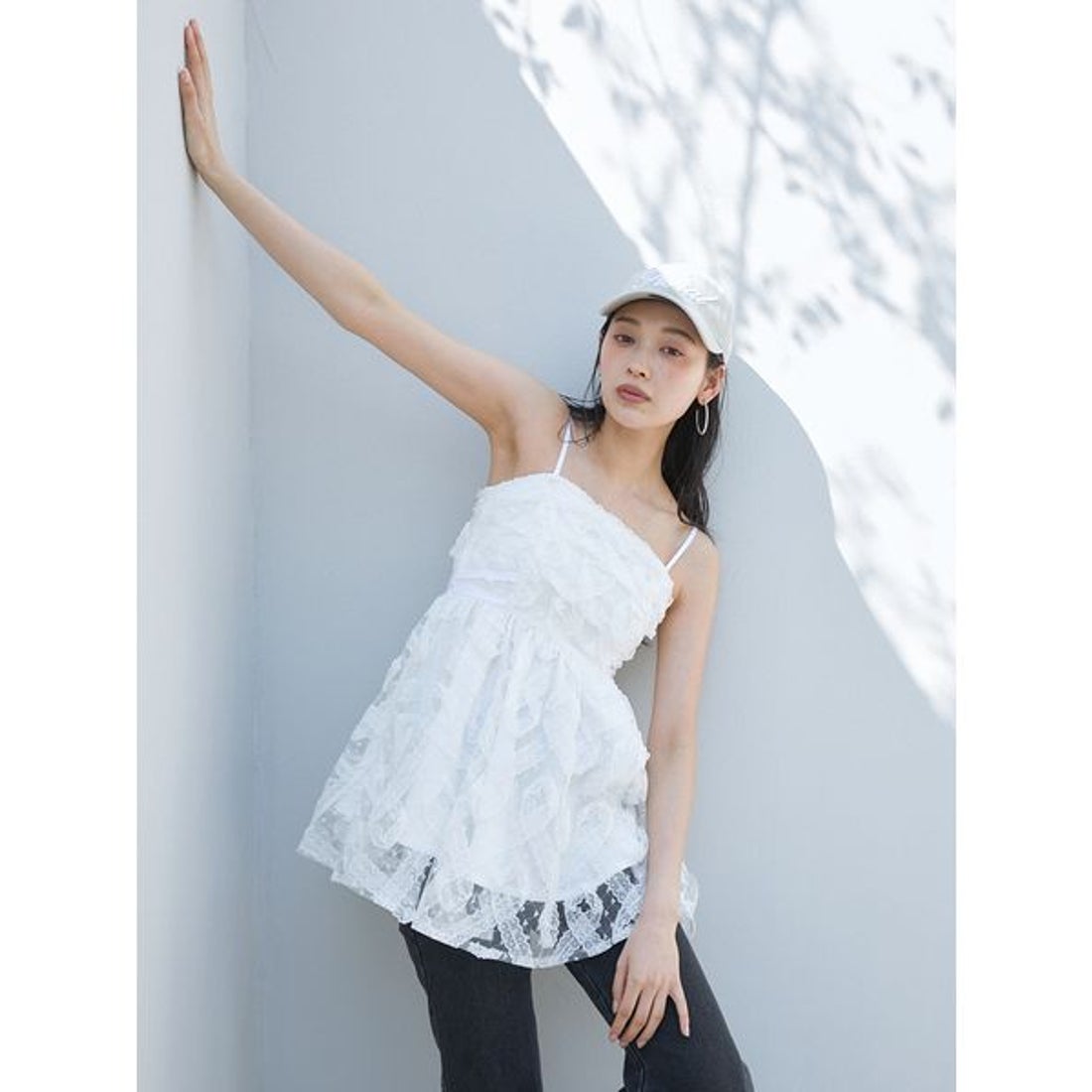 スナイデル SNIDEL チュールペプラムブラウス （BLK） - ファッション