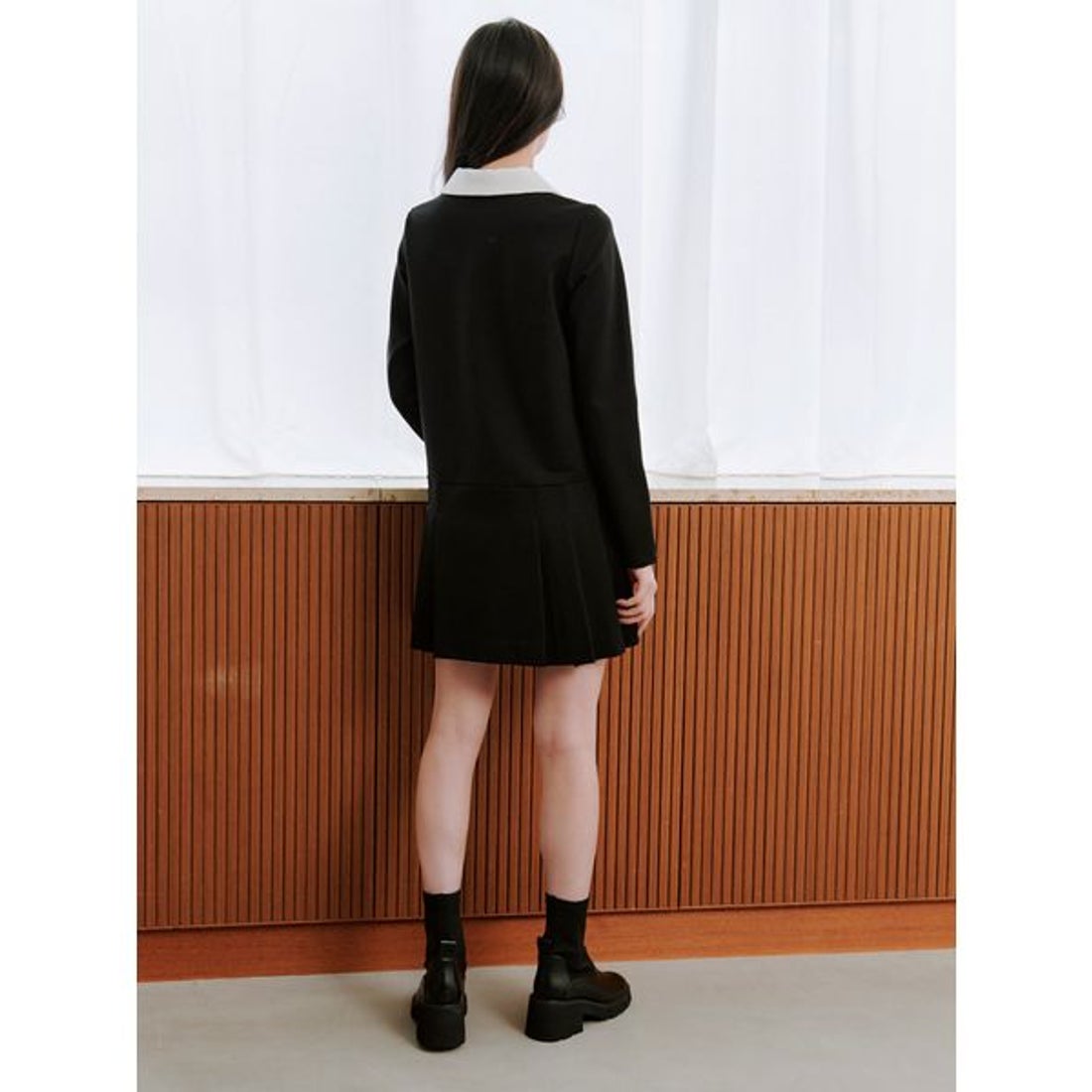 スナイデル SNIDEL 衿つきプリーツカットミニワンピース （BLK） -靴