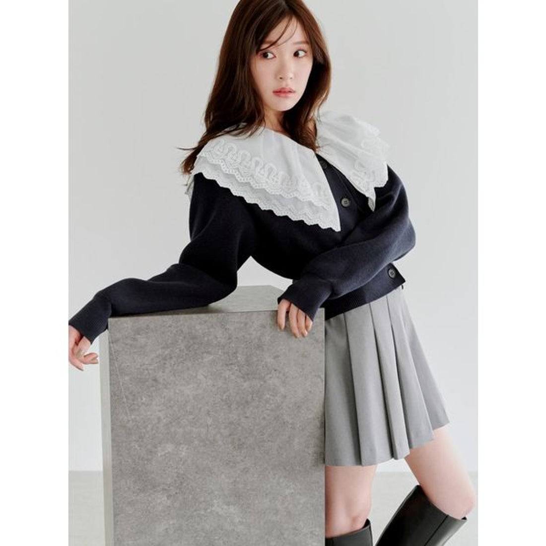 スナイデル SNIDEL レースカラーニットプルオーバー （BRW