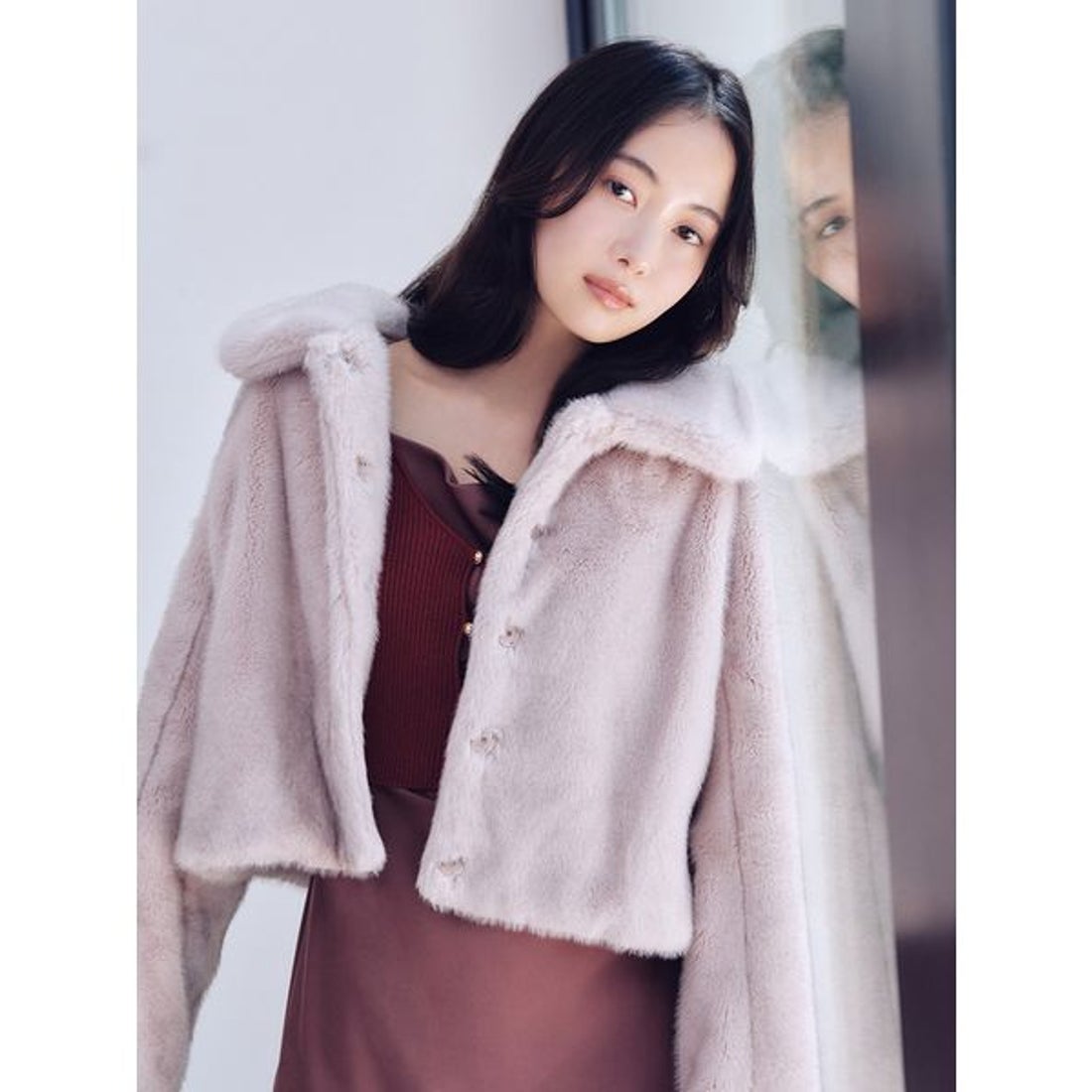 スナイデル SNIDEL ステンカラーショートファーコートジャケット （PNK