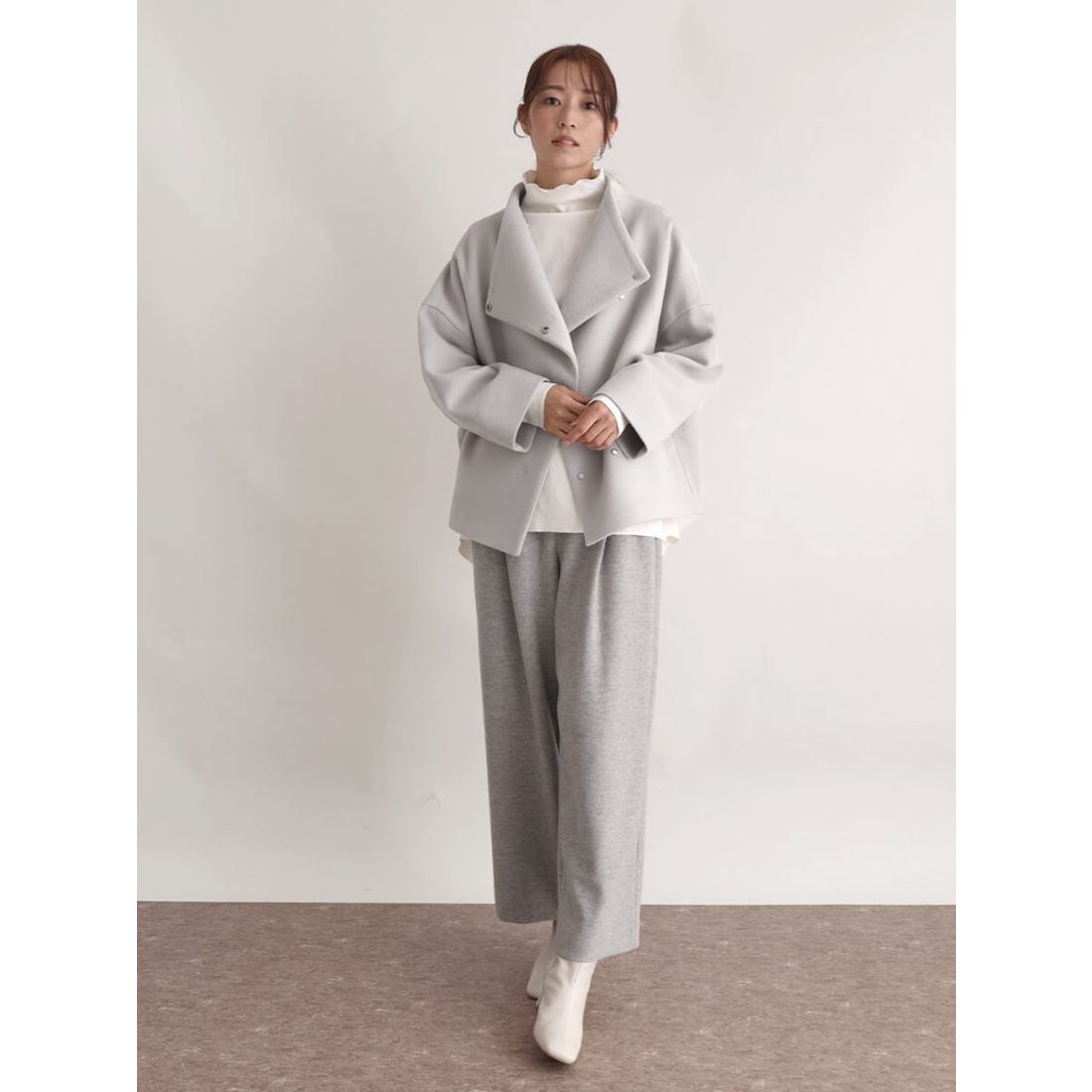 クローブ CLOVE スタンドカラーショートウールコート （ライトグレー