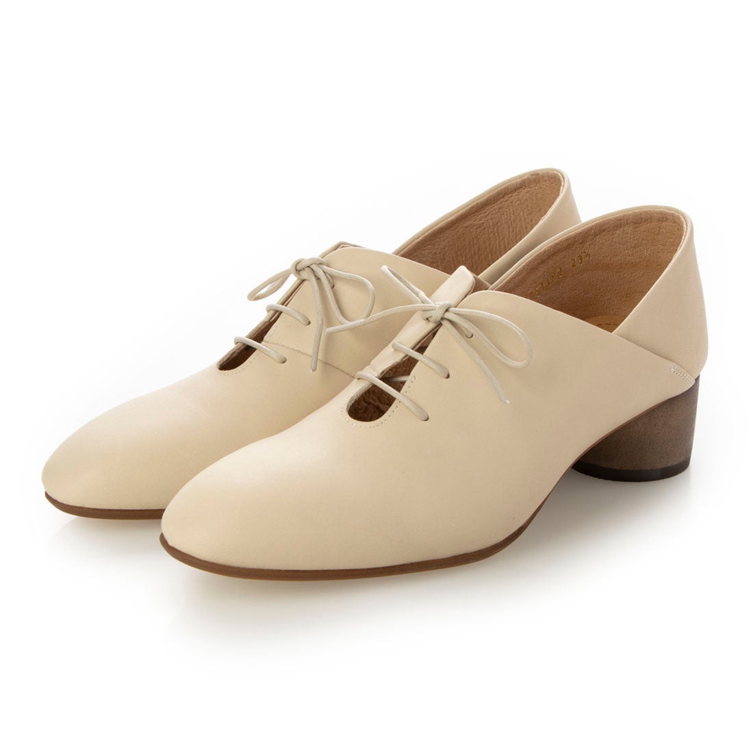 サヤ SAYA 4cm本革ヒールレースアップシューズ （ライトベージュ