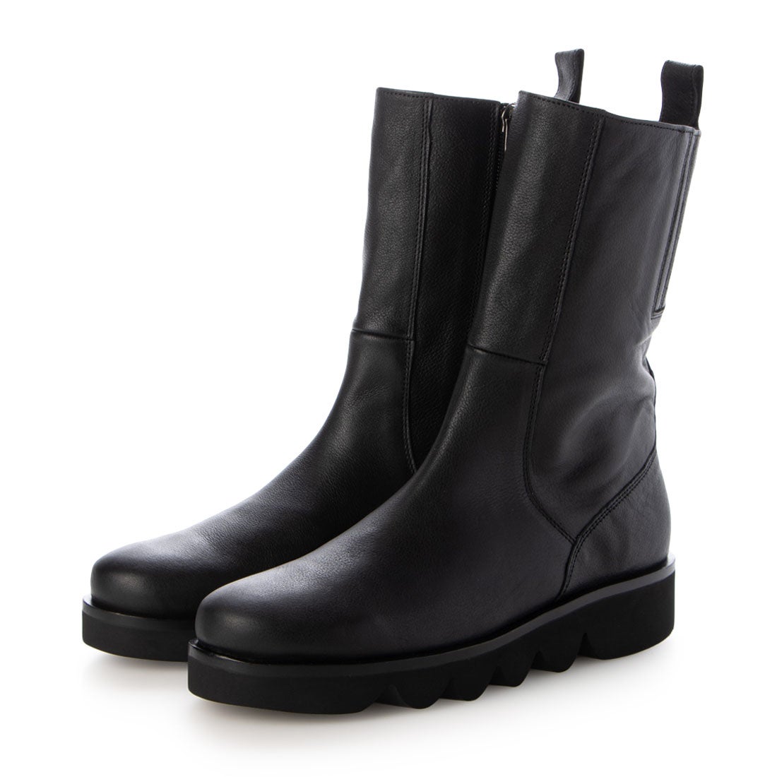 サヤ SAYA 3.5cm本革ラウンドトウミドルブーツ （ブラック） -靴