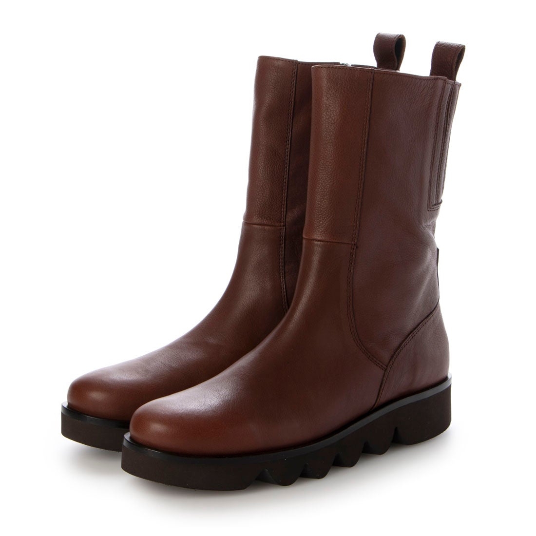 サヤ SAYA 3.5cm本革ラウンドトウミドルブーツ （レッドブラウン