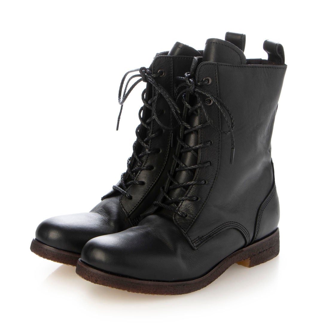 サヤ SAYA クレープ本革ボロネーゼ製法レースアップブーツ （ブラック